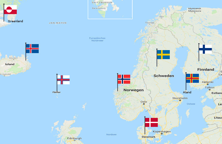 Nordics Map with Flags